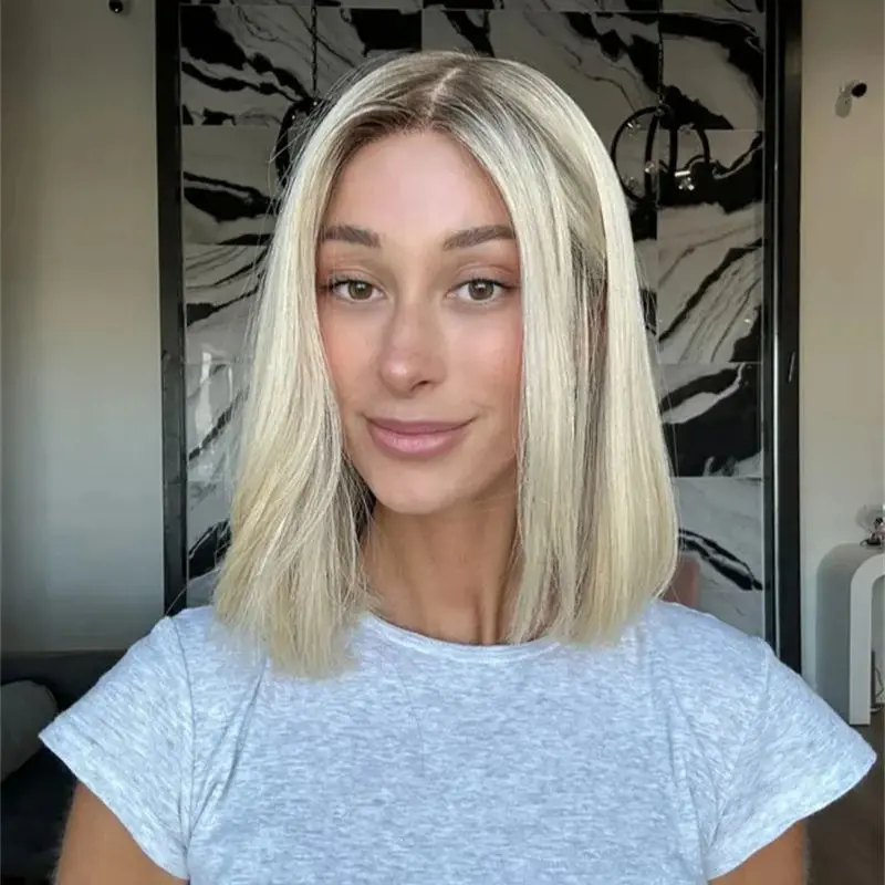 

Синтетический парик с кружевной передней частью, омбре светло-русый, короткий боб, HD-кружево, предварительно проработанная линия роста волос, термостойкое волокно, прямой парик для женщин