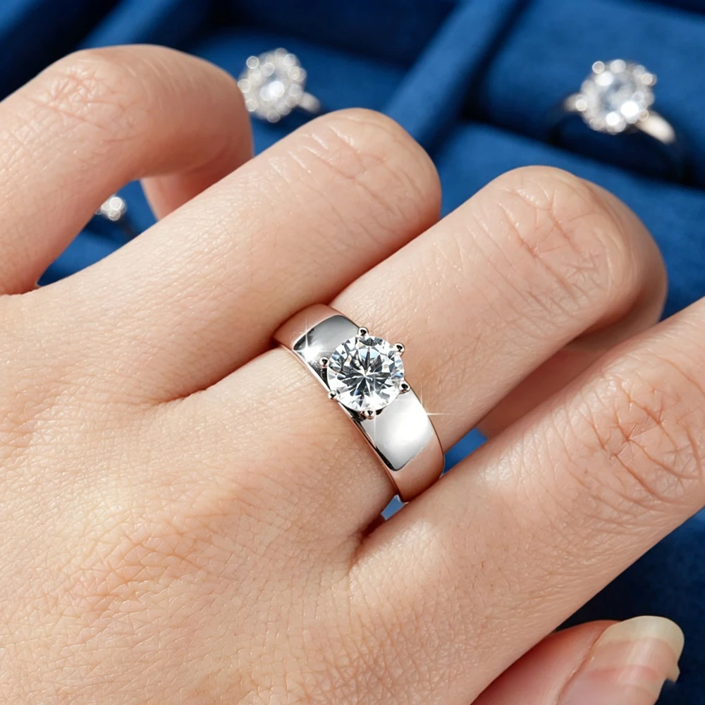 Lnkry Pass Diamond Test Wide Ring Certified 7mm Round Cut Moissanite Wedding Ring For Women Temperament Jewelry Gift view 6