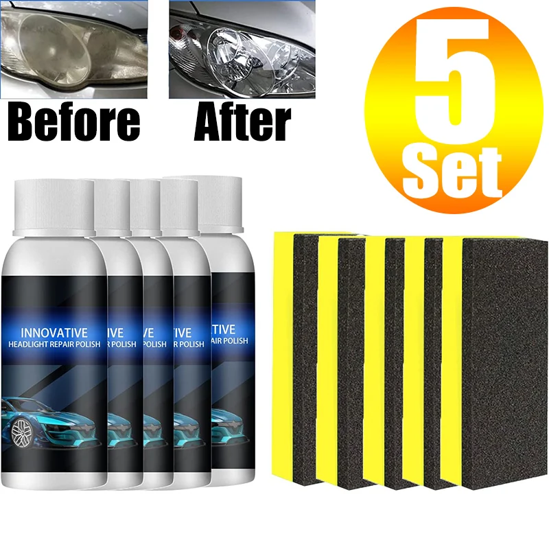 20ml Car Headlight Innovative Repair Fluid Headlamp Plating Refurbishment Polishing Agent with Sponge Tool Maintenance Supplie