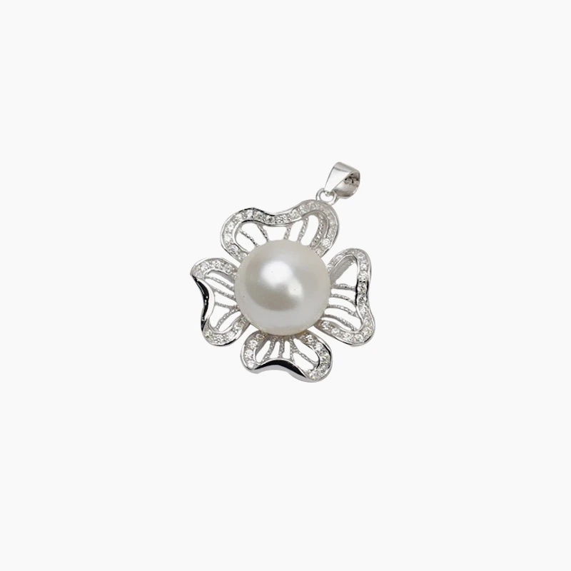 Vintage Sterling Silver Flower Semi Mount Pendant Setting Without Stones 12-14mm Pearl Mounting Holder for Jewelry Making 817