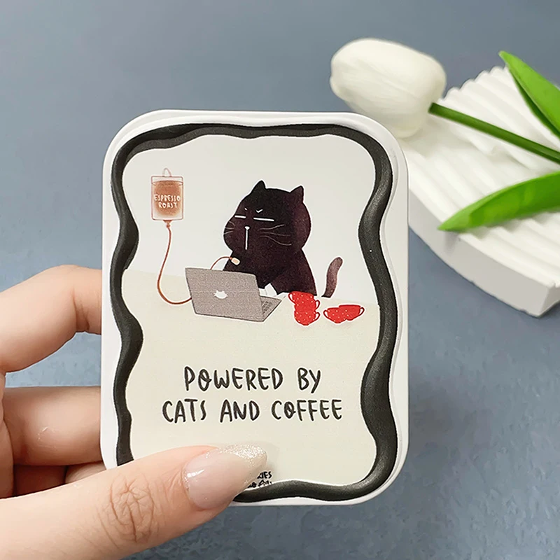 Espejo de maquillaje plegable con patrón de gato de dibujos animados, espejo de bolsillo portátil, espejo cosmético rectangular con peine para mujeres y niñas