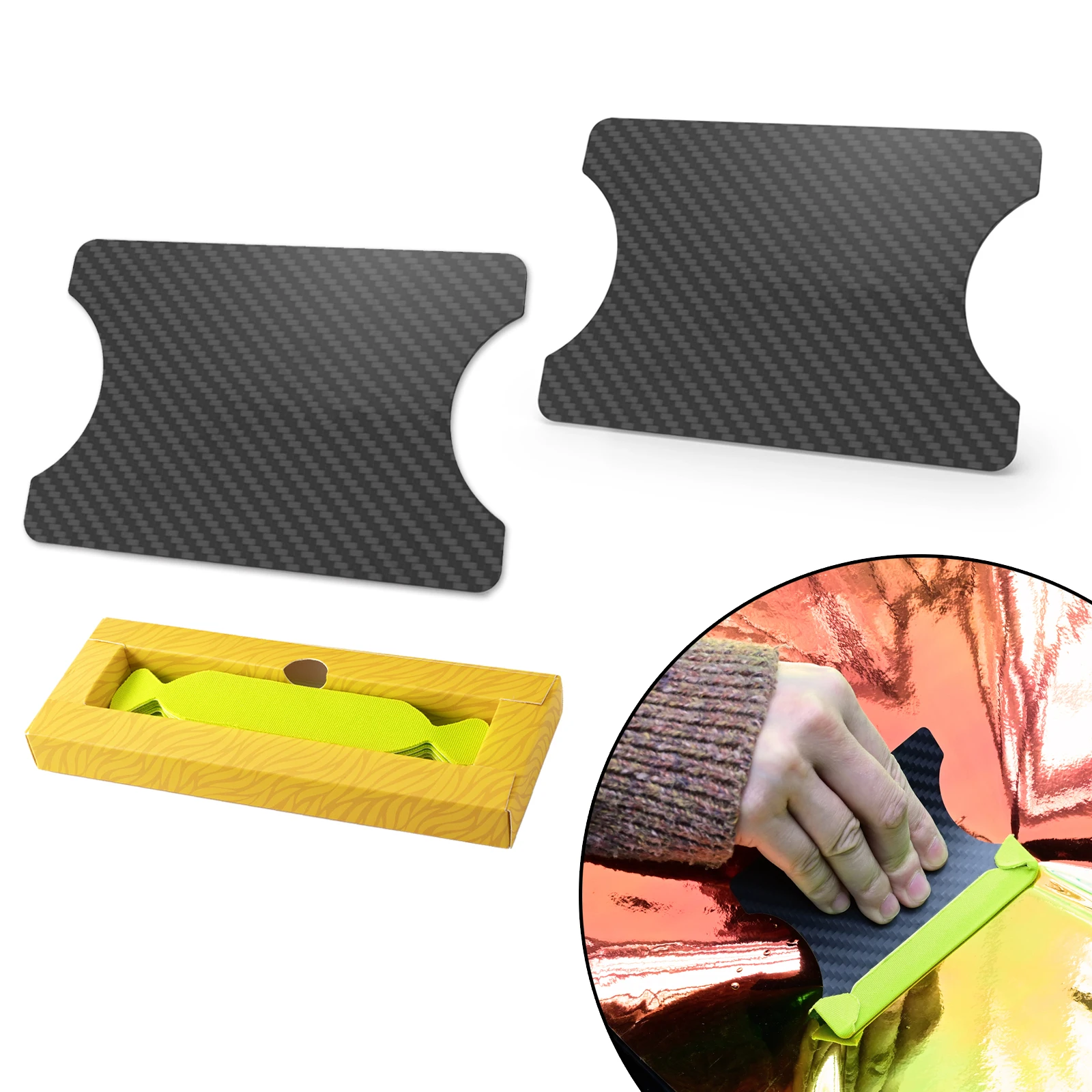 FOSHIO 2pcs Carbon Fiber Squeegee Sheet Ultra-Light Window Tinting Tools Car Vinyl Wrap Film Installing Edge Felt Card Scraper