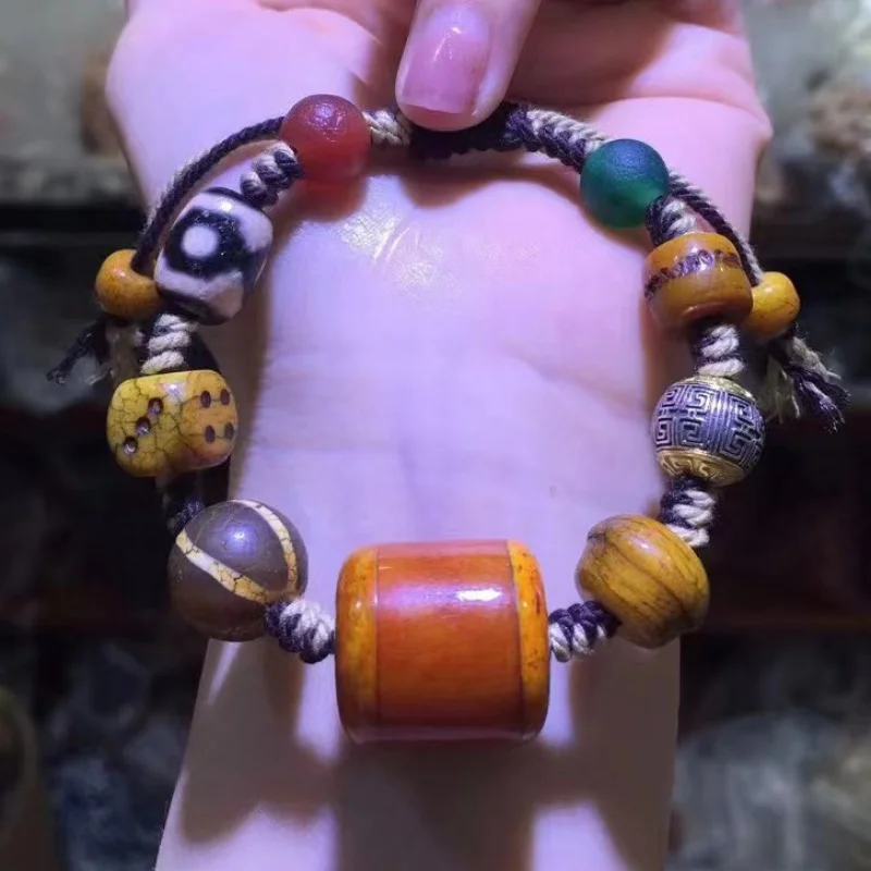 

Hand-Woven Yak Bone Tibet Beads Bracelet Agate