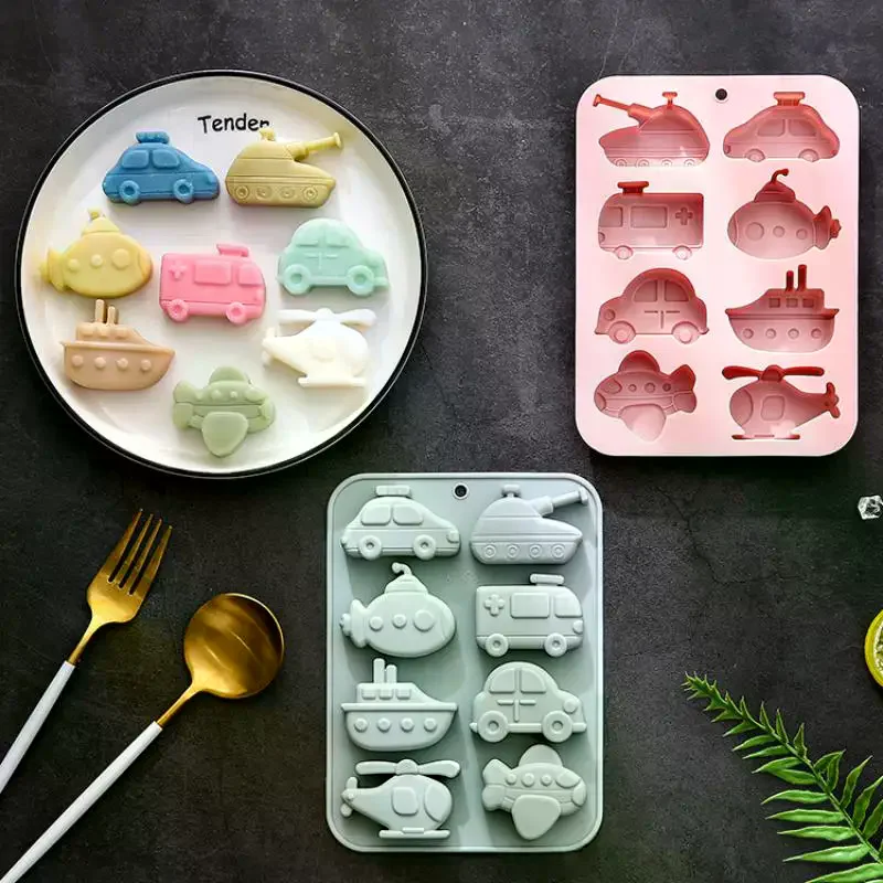 8 Cavity Transportation Theme Silicone Molds Car Airplane Ship Shaped Candy Mold Candy Chocolate Baking Accessories view 2