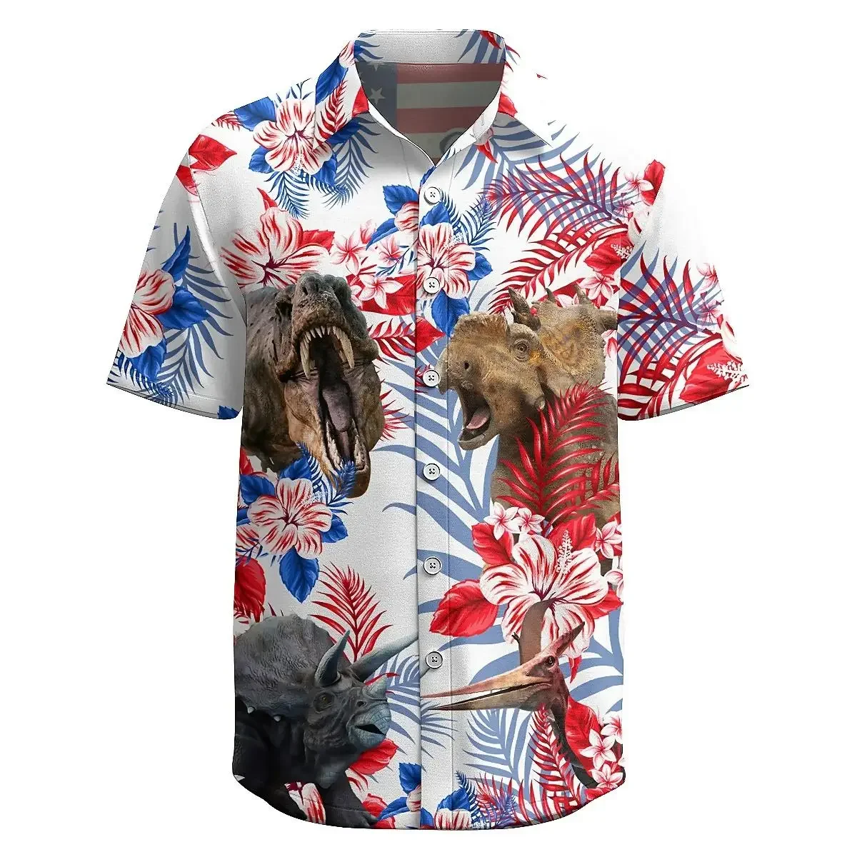 Jumeast Dinosaur Pattern Short Sleeve Hawaiian Shirt 3D Printed Polyester Aloha Shirts Tropical Style Casual Men Clothing