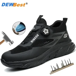 New lightweight and breathable safety shoes for men, anti smashing, anti piercing, rotating buttons, lazy, no tie straps