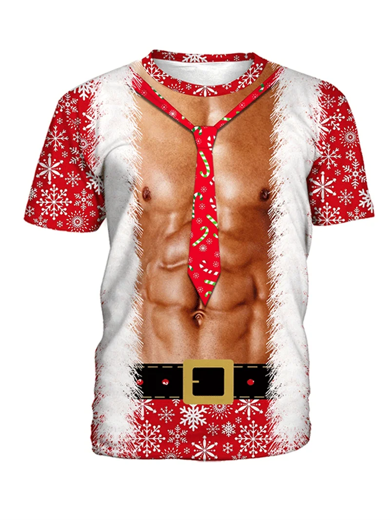Fun Santa Claus Christmas Tree Pattern 3D sport Quick-dry Breatha Men's T-Shirt Street Casual Role-Playing parent-child clothing