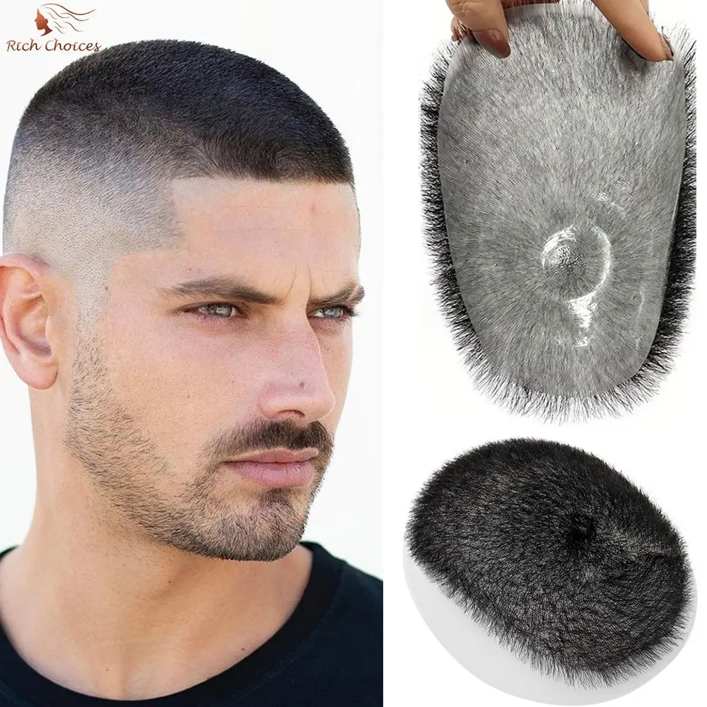 13*18/15*20cm Human Hair Men's Short Buzz Cut Hair Thin Skin Toupee Men Human Hair Transparent Full Biological Scalp Prosthesis