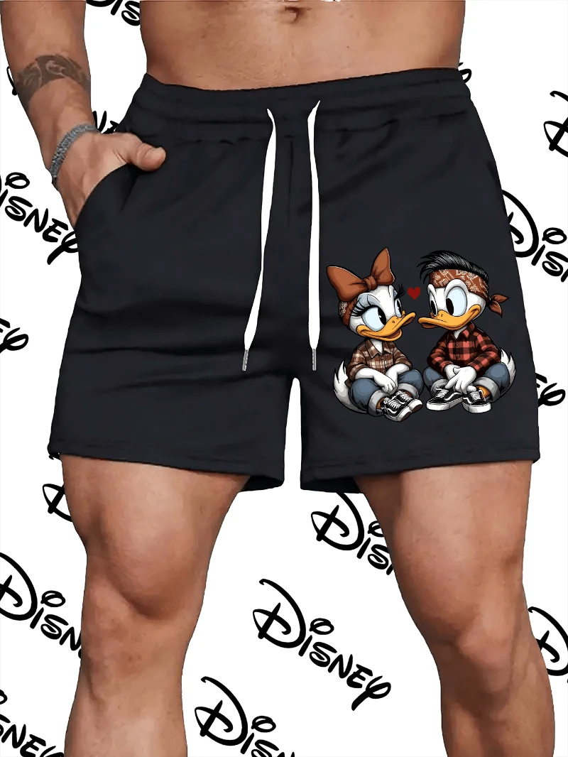 

Mickey and Donald Duck Print Design Men's Sports Shorts, Loose and Casual Swimming Shorts, Summer Swimming Vacation