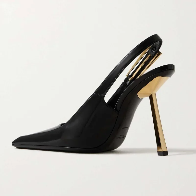Elegant Fashionable Black Pointed Toe Thin Heel Single Shoes Patent Leather Buckle High Heels Stylish Luxurious