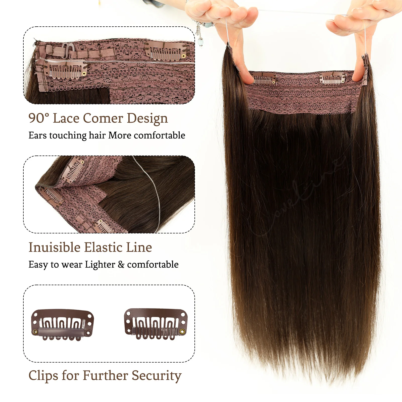 Sew In Weft Hair Extensions Silky Straight Real Hair Weft Human Hair 120g Fish Line Hair Extension Brown  Remy Hair Weft 20 Inch