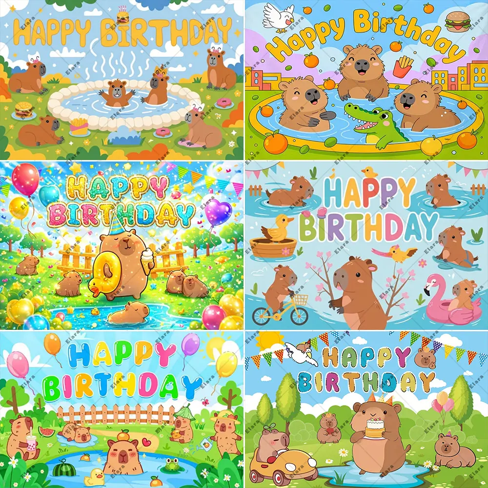 

Cartoon Cute Capybara Animal Kids Birthday Party Decor Supplies Newborn Baby Shower Custom Banner Backdrop Photo Studio Props