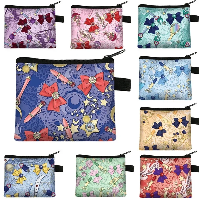 Cartera con estampado fresco para niños y mujeres, bolso portátil para tarjetas, bolsa de almacenamiento para llaves y monedas, bolso de mano de poliéster, Mini bolso para monedas