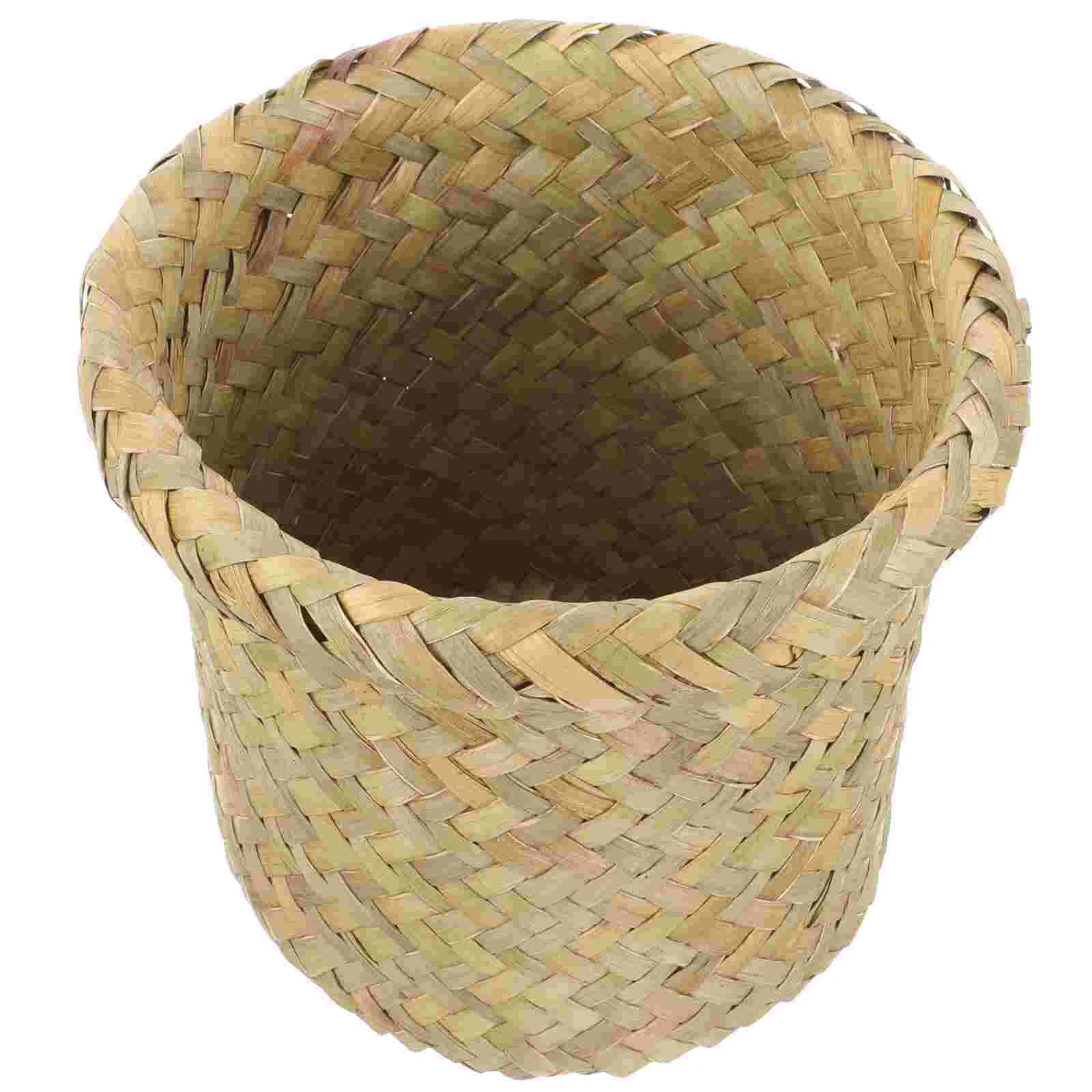 

Wastebasket Trash Can Boho Decor for Car Rattan Bins Straw Woven Cans Convenient Small Black Storage Office