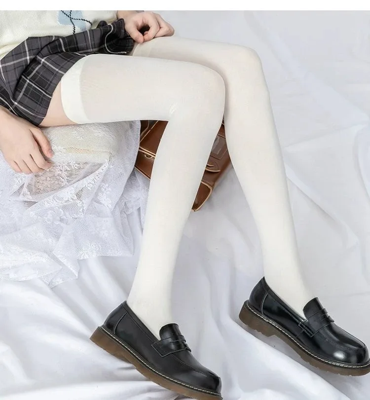 Solid Color Lolita Long Stockings JK Women Girls Cute Black White Tights Over Knee Thigh High Socks Cosplay Sexy Nylon Stockings