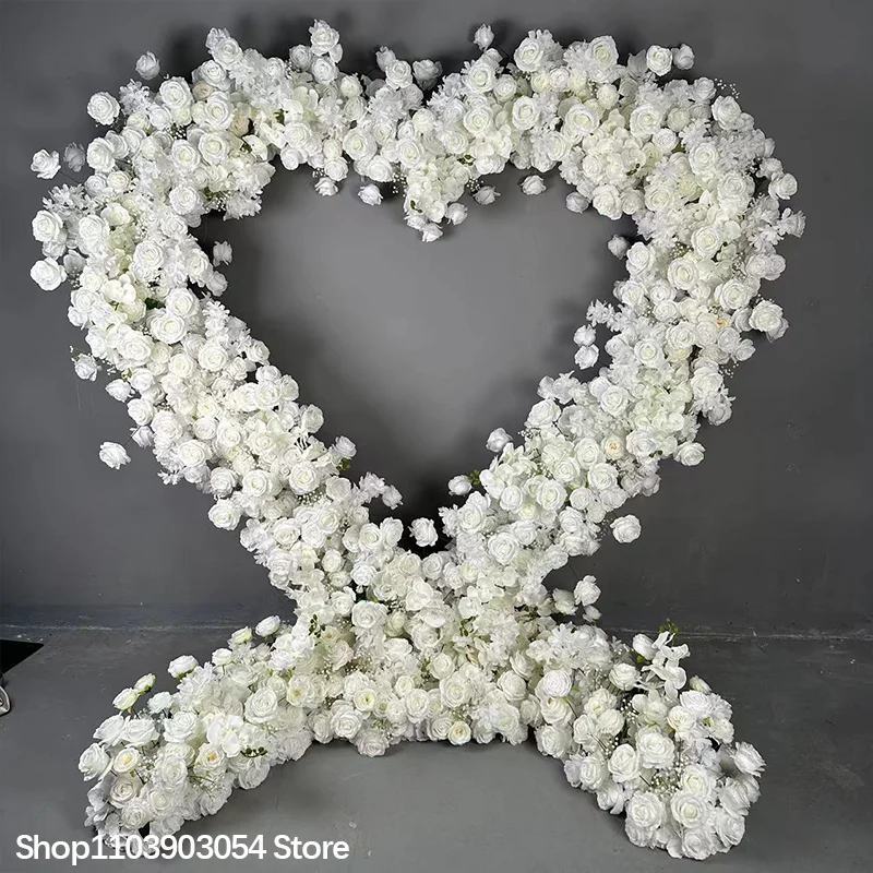 5D Weiße Rose Schleierkraut Herzförmiger Hochzeitshintergrund Blumenbogen Rahmen Dekoration Blumenreihe Arrangement Ständer Event-Requisiten – Detail 5