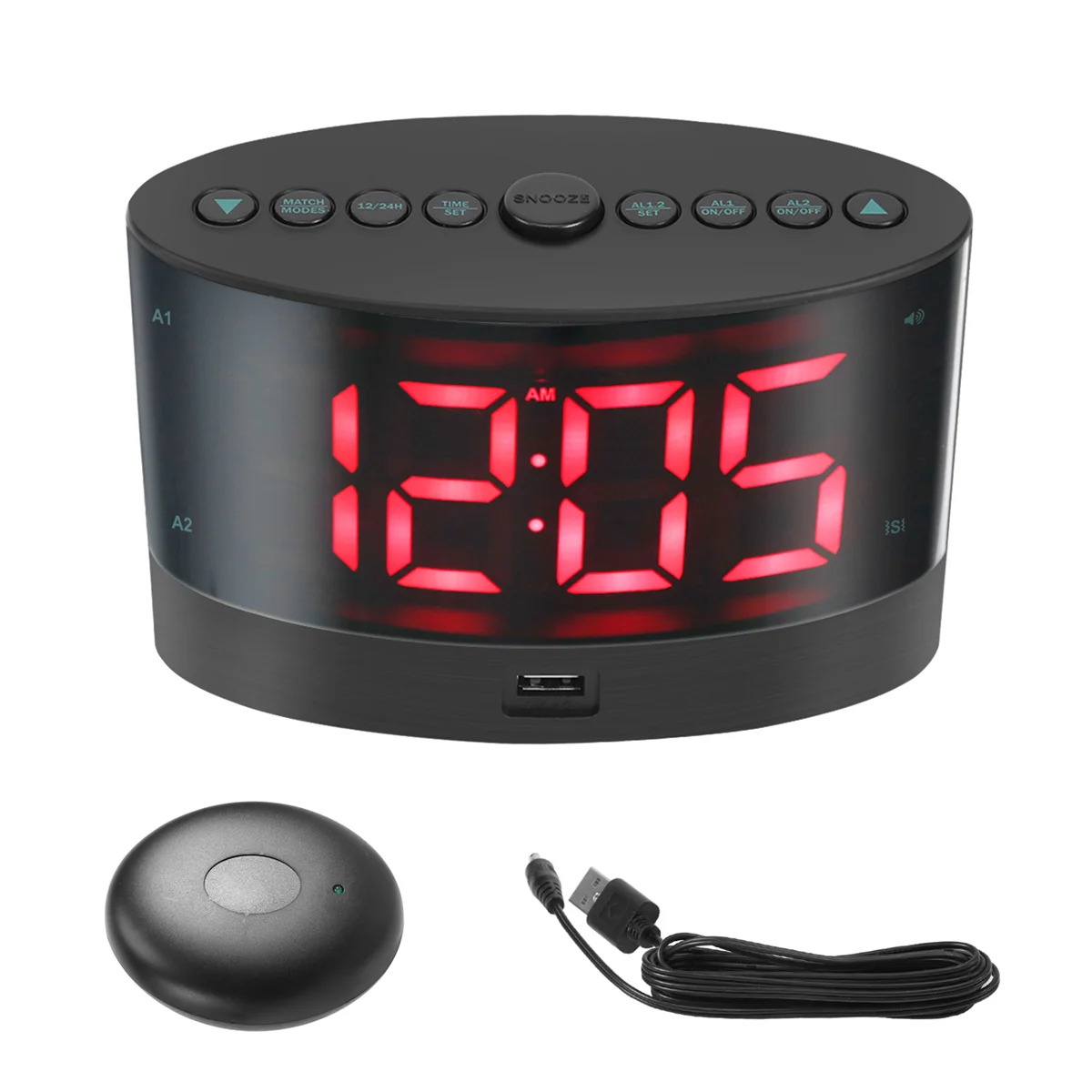 

A55TExtra Loud Alarm Clock with Wireless Bed Shaker,Vibrating Dual Alarm Clock for Heavy Sleepers, Deaf and Hearing-Impaired