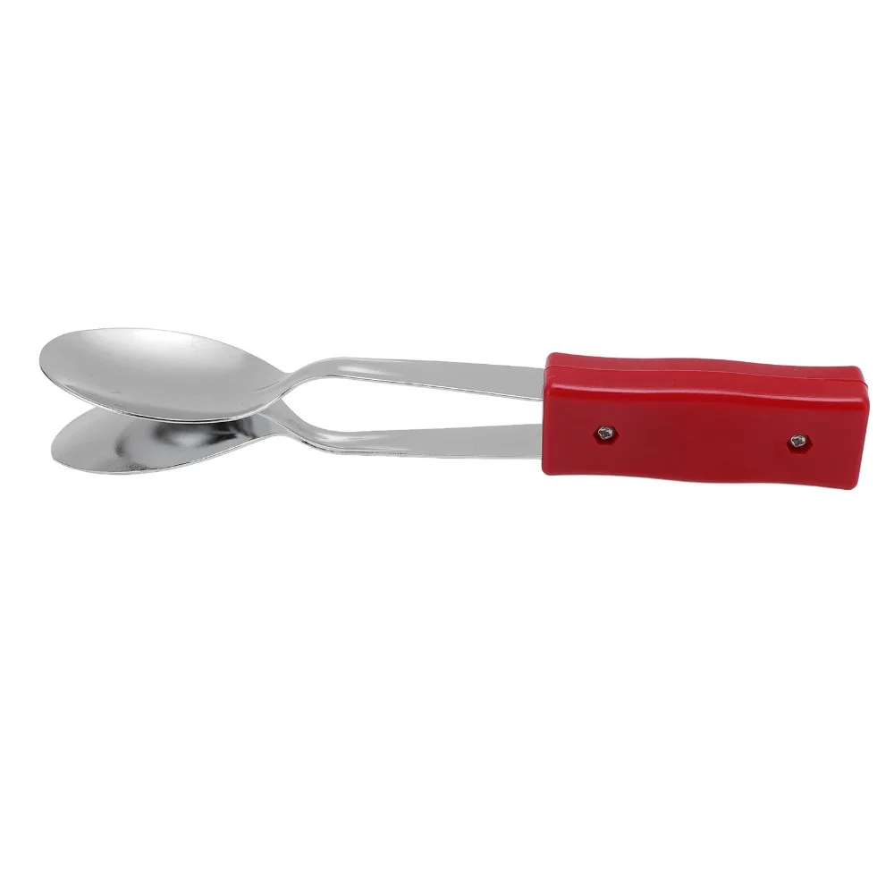 Durable Metal+Plastic Musical Spoons Handle Design Silver+Red Percussion Instrument Folk Instrument For Music Enthusiasts