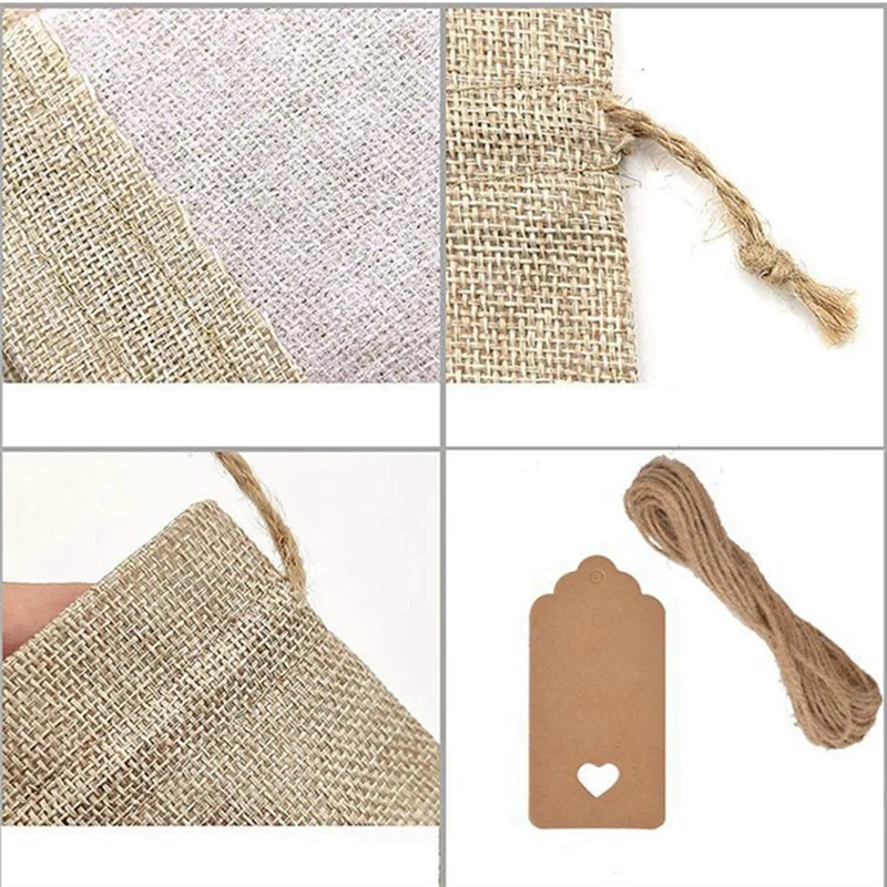 ABUU-25 Pack Small Bags With Paper Tags Christmas New Year Party Favors Thanks Drawstring Bags Jewelry Packaging Bags