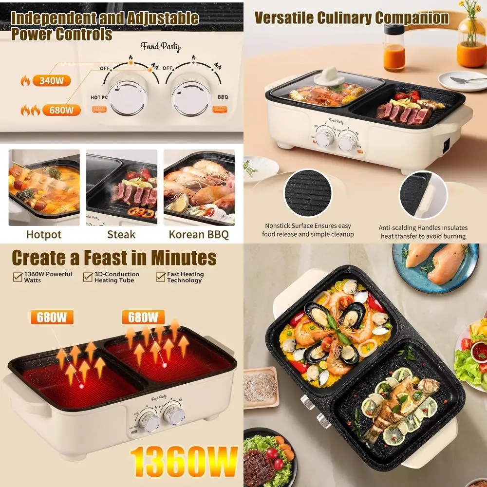 

Крытая корейская электрическая плита для барбекю и бездымная горячая кастрюля 2-в-1 с маленькой кастрюлей с антипригарным покрытием