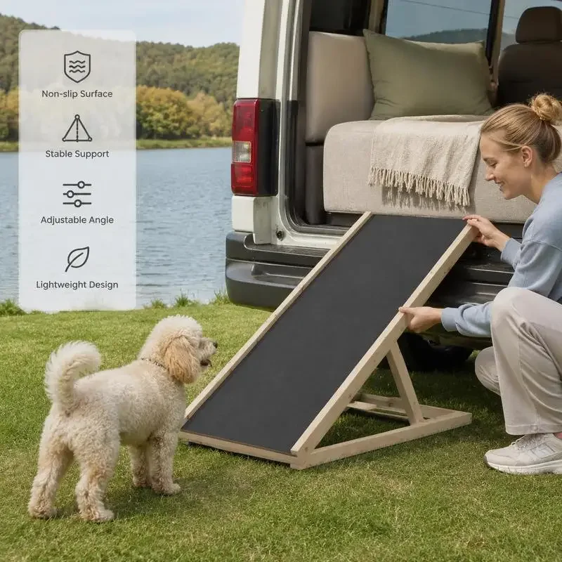 Escalier pour chien gris 100x40 cm en bois massif d'épinette, marche antidérapante pour chien, rampe d'accès pour chien et chat, escalier pliable pour canapé, lit, voiture, support pour animaux de compagnie