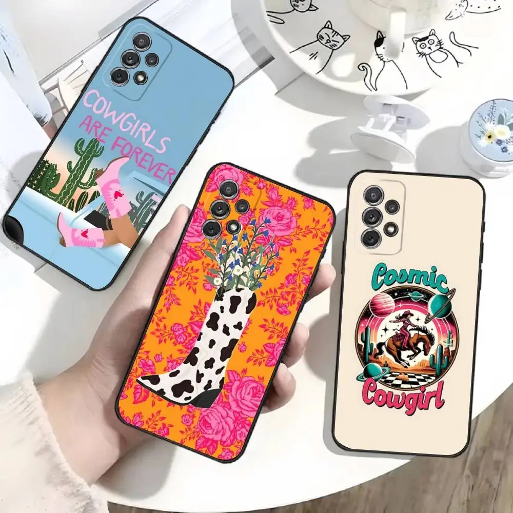 

Cowboy Cowgirl Howdy Western Ranch Boho Phone Case For Samsung S25,S24,S21,S22,S23,S30,S20,Plus,Fe,Lite,Note,10 Black Soft Shell