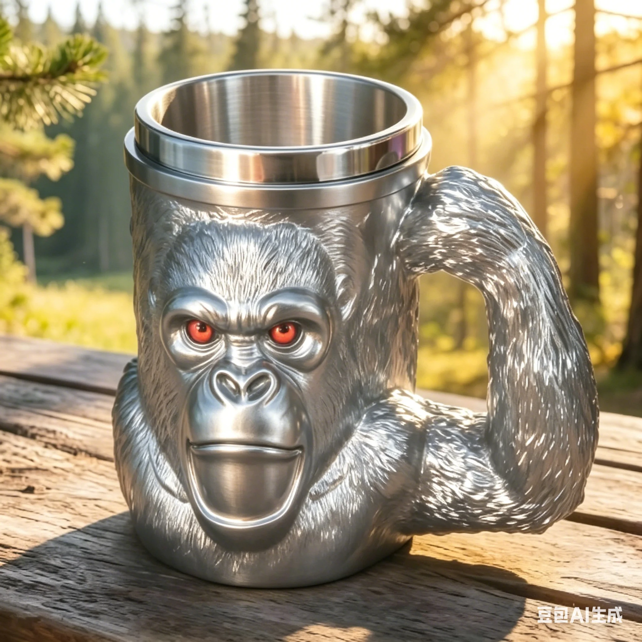 YANG-3D Angry Gorilla Head Beer Mug Stainless Steel King Kong Shaped Tankard Creative Animal Themed Coffee Mug for Men Bar