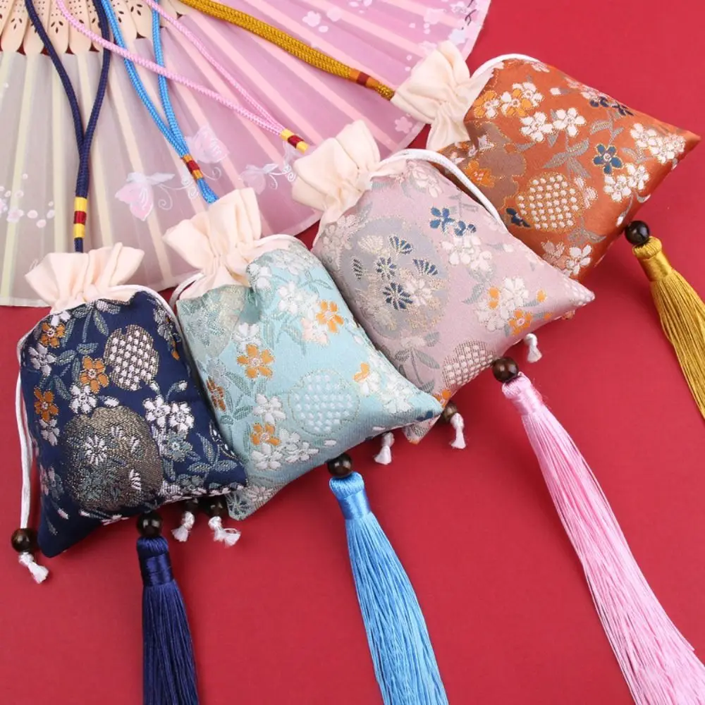 Saquinho de flores para mulheres, decoração hanfu, bolsa floral, brocado bolsas de joias étnicas, moda
