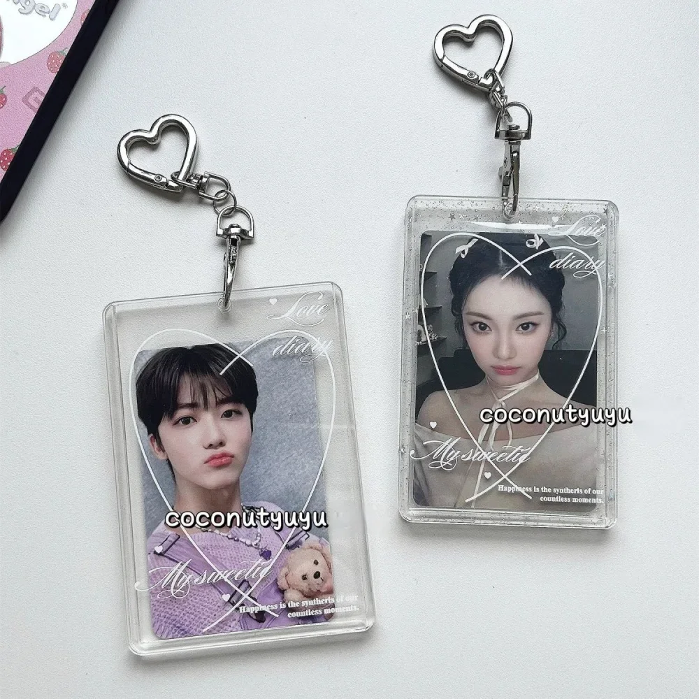 Acrylic Card Holder Waterproof Love Heart Keychain Holder Glitter Photocard Holder Creative For Students Idol Photos Weddings