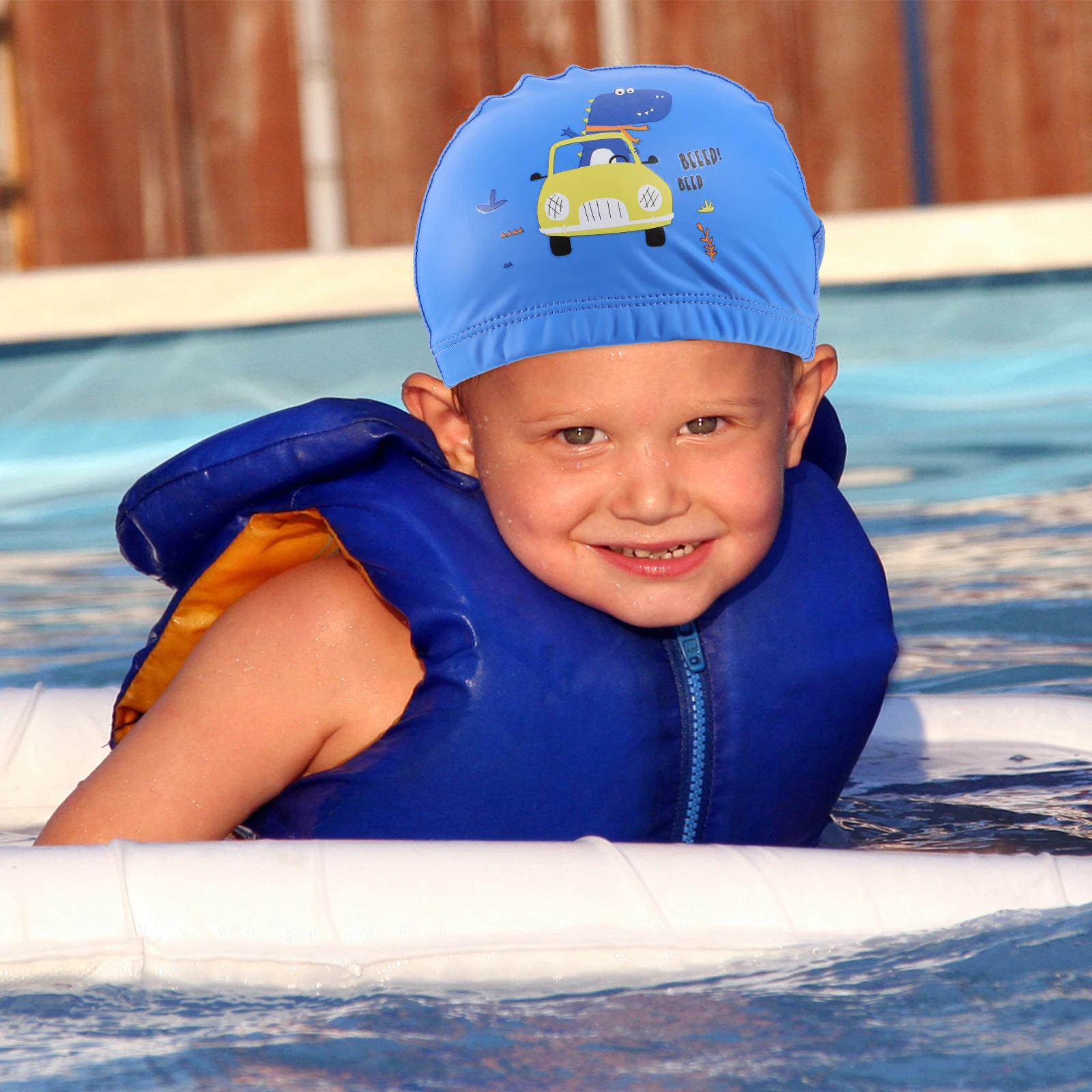 

Toddler Swim Caps PVC Elastic Bathing Hat Chlorine Resistant Hair Protection Durable Cartoon Swimcap for Kids Ear Covering