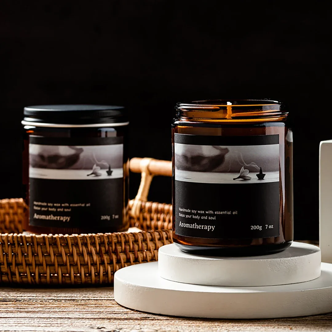 7 Oz Premium Amber Glass Jar Soy Wax Scented Candle Smokeless Serenity Fragrance Home Spa Holiday Gift Decorative Aroma Candle