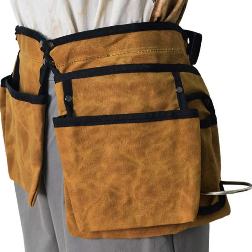 Sac de matériel rétro de grande capacité, toile cirée, pochette à outils multi-poches, étanche, résistant à l'usure, sac de taille pour menuisier