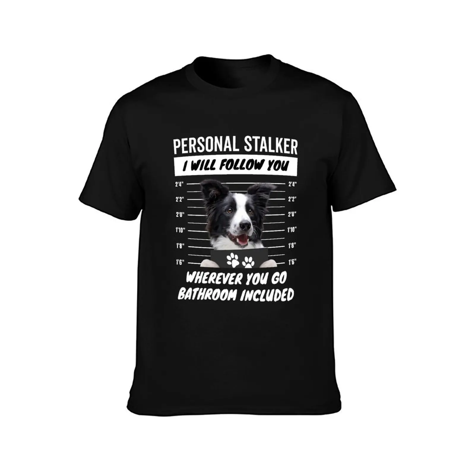 Personal Stalker Dog – Black and White Border Collie T-Shirt Summer Casual Cotton Tee Oversized Streetwear Tops 100% Cotton