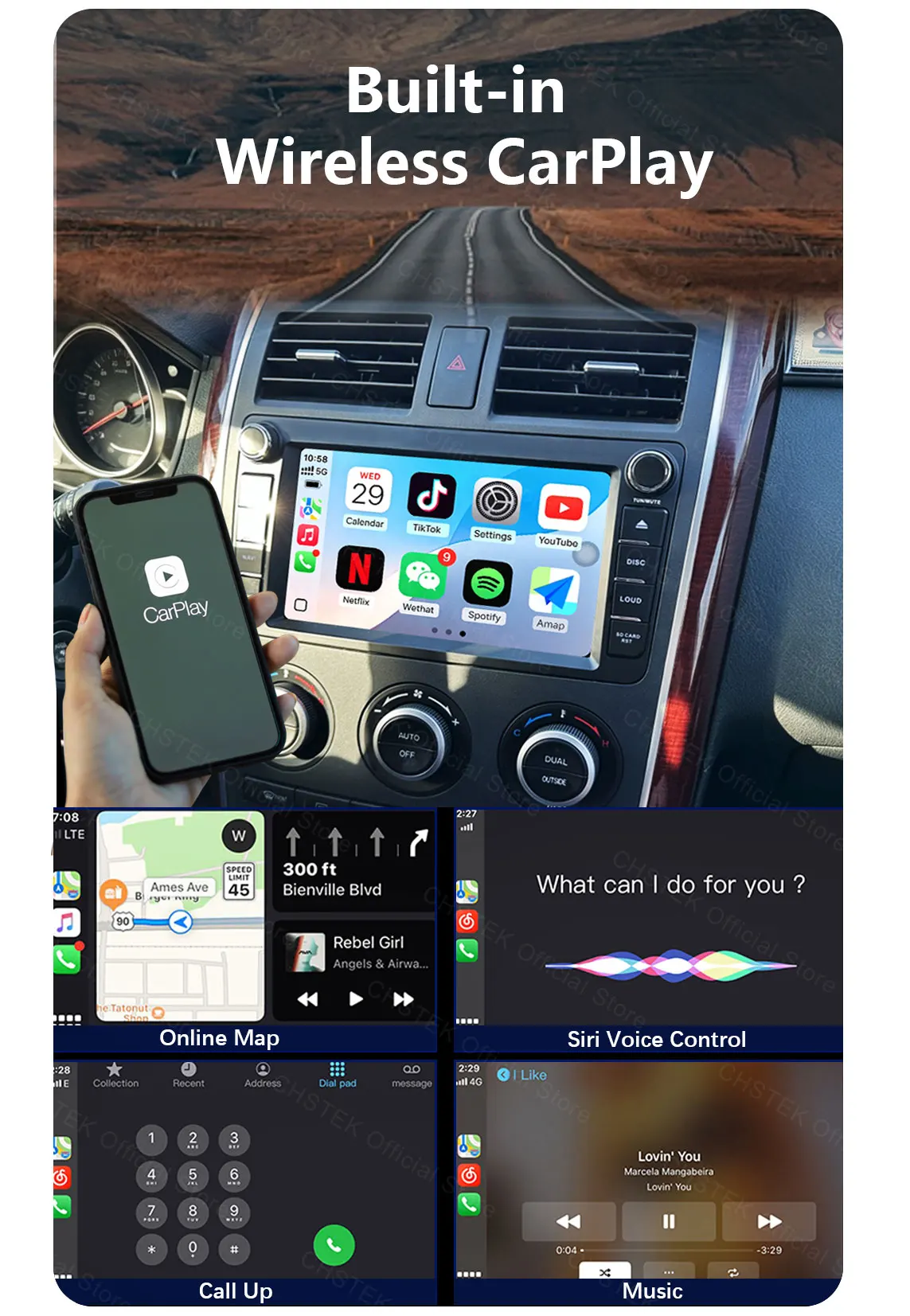 CHSTEK Android 14 Car Radio Stereo For Mazda CX-9 TB TC CX9 2006-2016 Carplay Multimedia Player GPS Navi WIFI 4G RDS Bluetooth