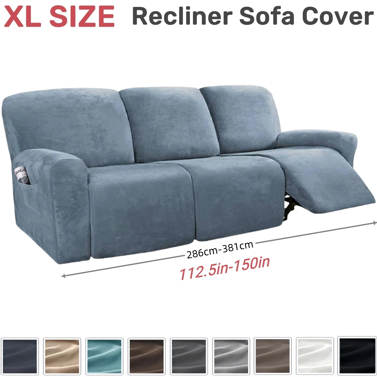 XL Size Recliner Sofa Cover Slipcover Plush Velvet Extra Wide 113-150