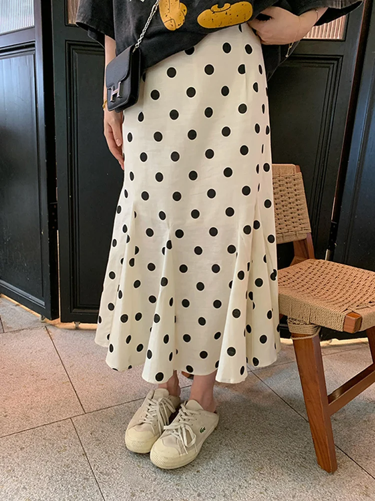 

Ele Simple Patchwork Polka Dot Linen Skirt High Waist Fi Tail Skirt Casual Summer 2025 Ladies' High Quali f-length...