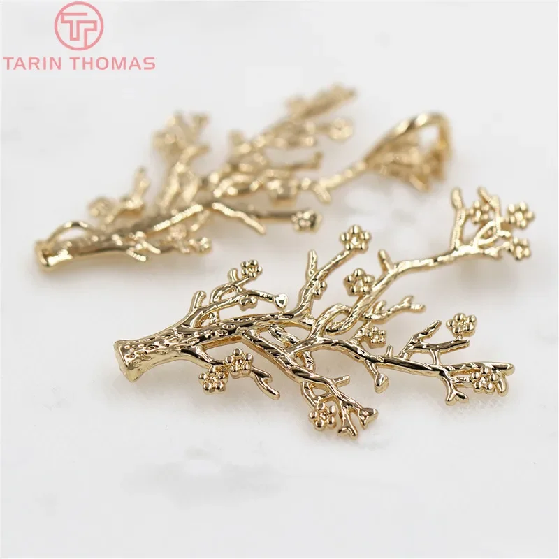 

(803)4PCS 40x25MM 24K Champagne Gold Color Brass Plum Flower Tree Charms Pendants High Quality Diy Jewelry Accessories Wholesale