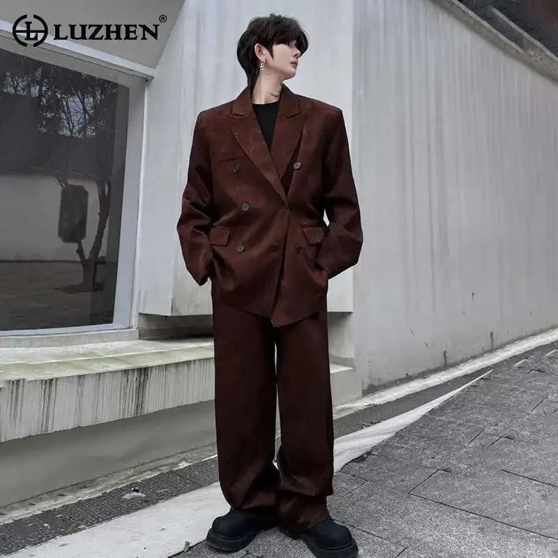 

LUZHEN New Print Design Solid Color Blazer Two-piece Sets 2025 Men's Original Trendy Classy Double Breasted Suit Pants LZ1706