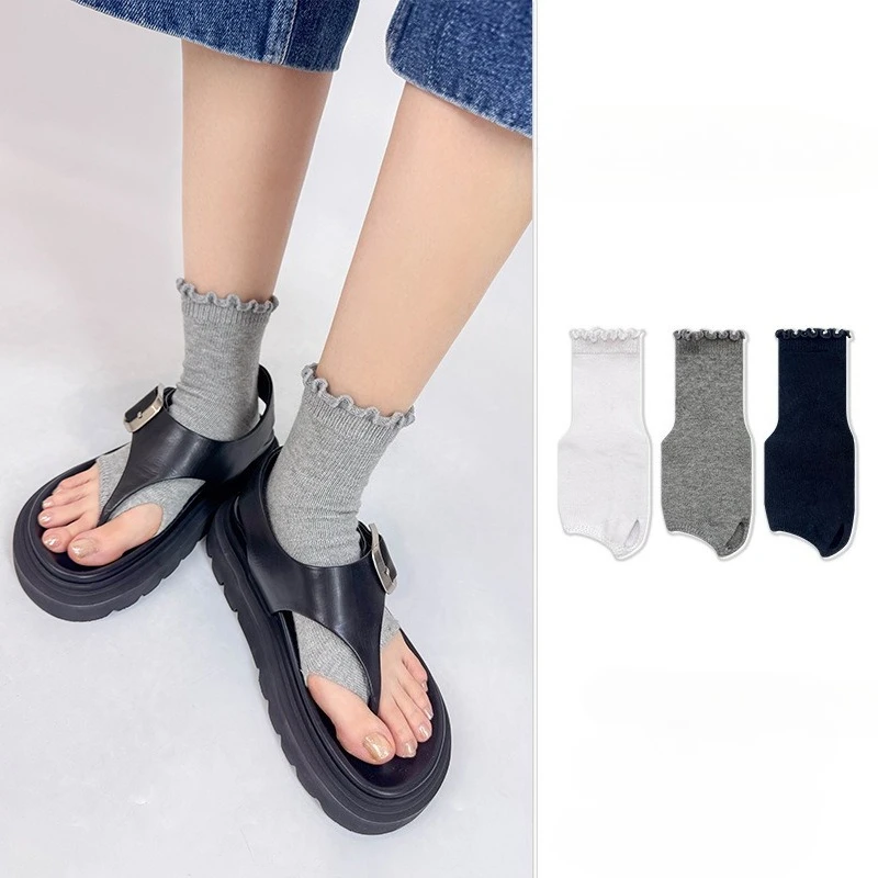 

1 Pair Japanese Solid Color Sheer Toe Socks Split Toe Casual Fashion Ballet Lace Trim Calf Socks Half Foot Socks for Flip Flops