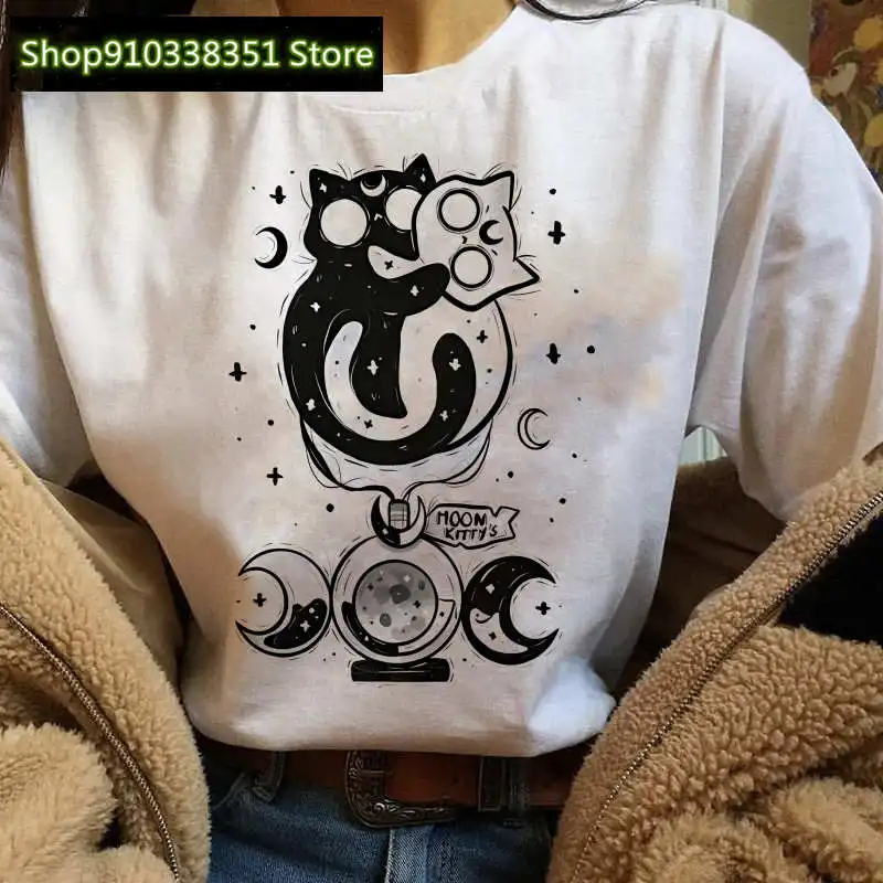 2023 Fashion Ghost Cats Printing Tshirt Women Holiday Ladies Clothes T-shirt Cartoon Pastel Goth T Shirt Female Summer Funny Top