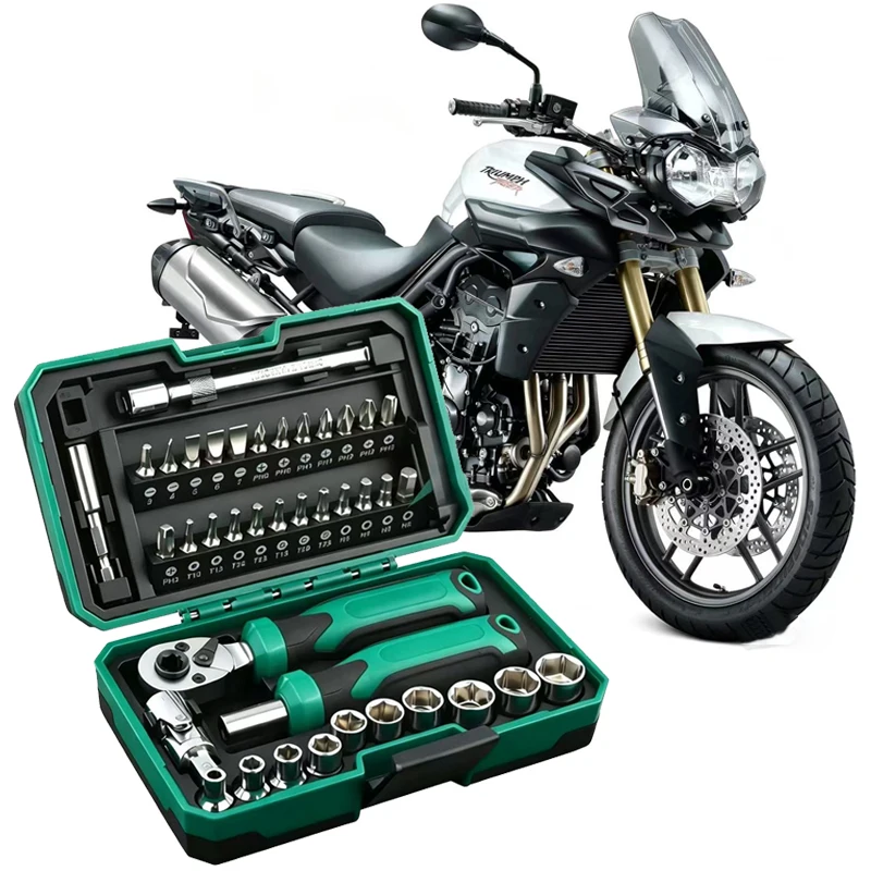 

40PCS Portable Universal Motorcycle Repair Tool Kit Socket Wrench Set For Triumph Tiger 900GT Tiger1200 900 850 800 Soprt 660