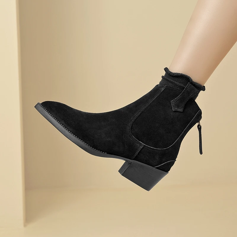 AIYUQI Damen-Stiefeletten 2026, neue Western-Cowboy-Stiefel mit spitzer Zehenpartie und Reißverschluss für Damen, Arbeitsstiefel mit Blockabsatz für Damen – Detail 12