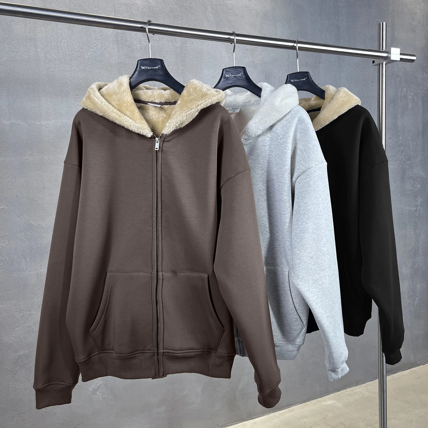 

American Sle Heavyweight Simple Fce Lined Warm Hooded Zipper Open Cardigan ex Loose Casual oulder Sweater Jaet