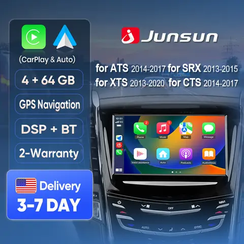 Junsun AI Voice Car Stereo Radio Wireless CarPlay Android Auto For Cadillac Escalade ATS 2014-2017 CTS SRX XTS GPS Navitation