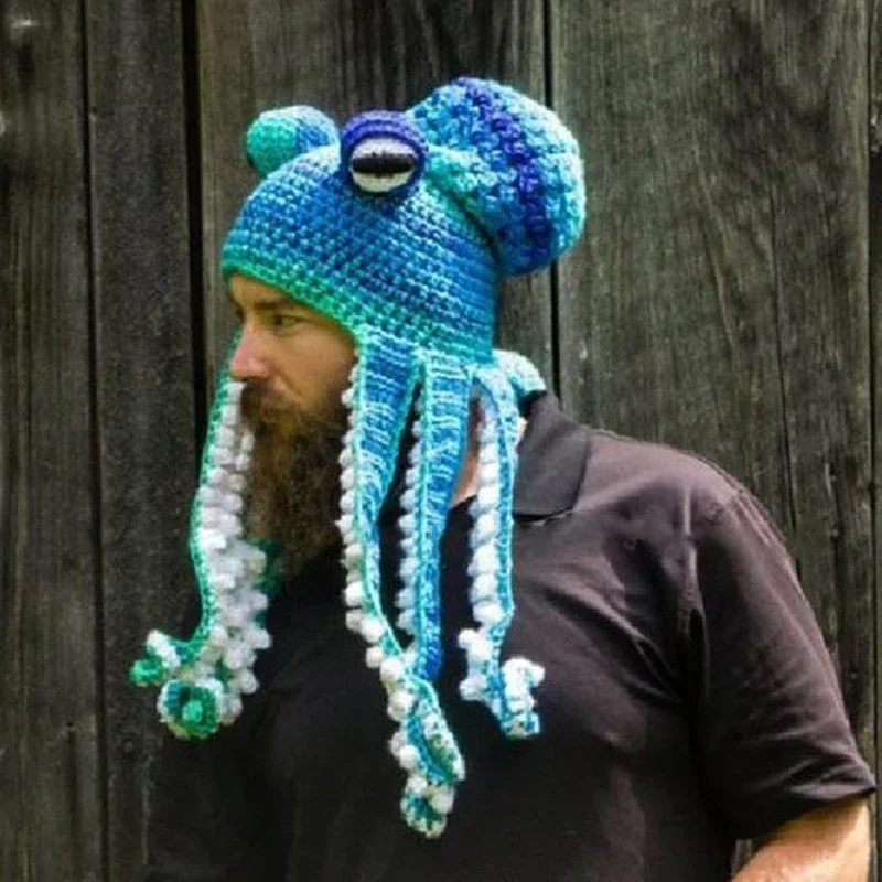 Ueteey Handmade Crochet Octopus Hat Unisex Soft Crochet Beanies Birthday Christmas New Year Gft for Halloween Costume Cosplay