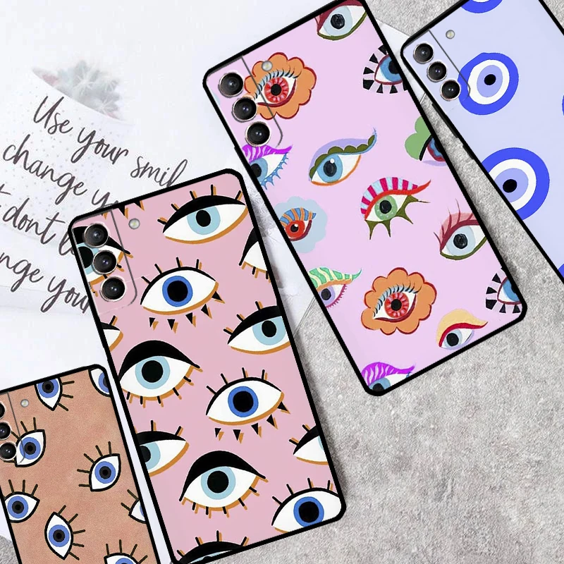 Lucky Eye Blue Evil Eye Print Case For Samsung Galaxy S21 S20 FE S22 S23 S24 Ultra Note 10 Plus Note 20 S8 S9 S10 Cover