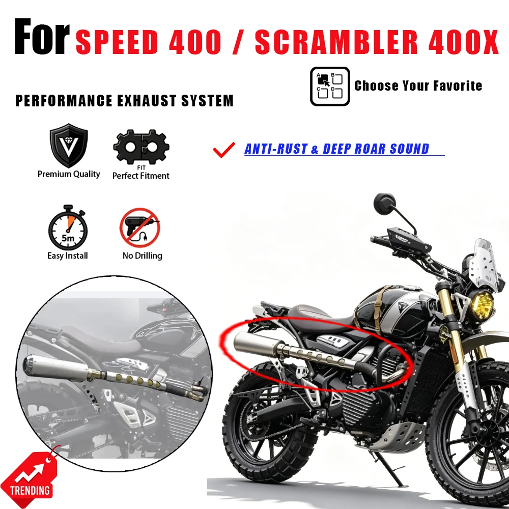 

For Triumph Speed 400 Scrambler 400X Exhaust System Anti-Rust Enhanced Sound Escape Moto Accesorios Moto Scarico Parts