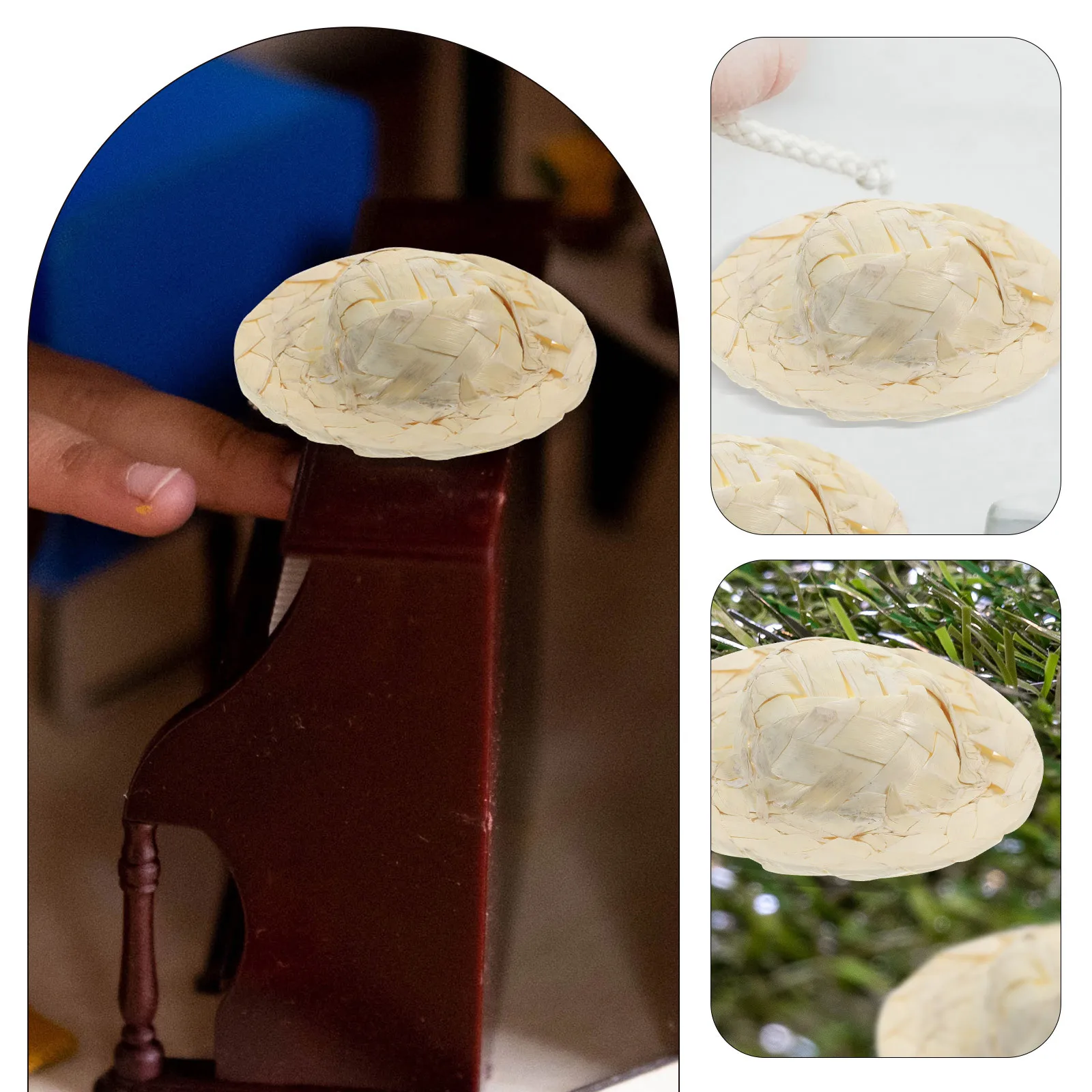 10 pezzi artigianali piccoli cappelli di paglia piccola decorazione topper per biberon casa delle bambole carino pasquale per contadino in miniatura