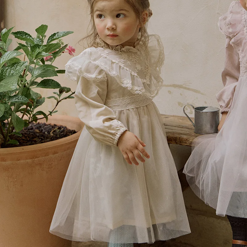 

2025Autumn New Strawberry Shan Korean Children's Girl Retro Lace Princess Tulle Long Sleeve Dress In Stock