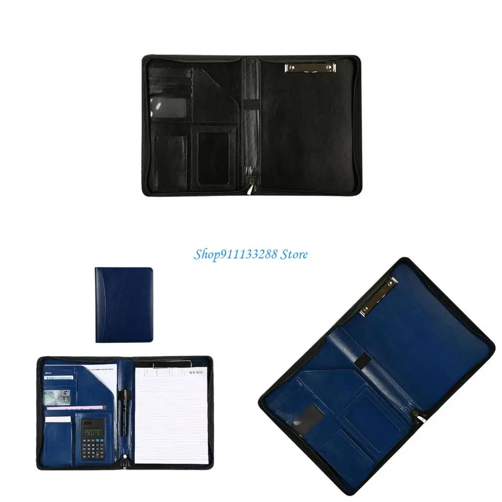 

G88D Zippered Conference Folder Leather Document Organiser File Case with Clipboard